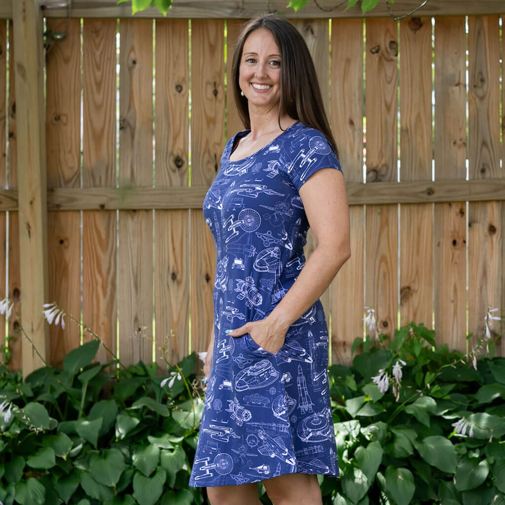 Adult "Some Assembly Required" Starship Blueprints T-Shirt Tunic Dress with Pockets