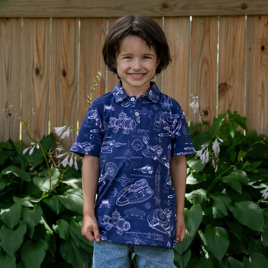 "Some Assembly Required" Starship Blueprints Short Sleeve Polo Shirt