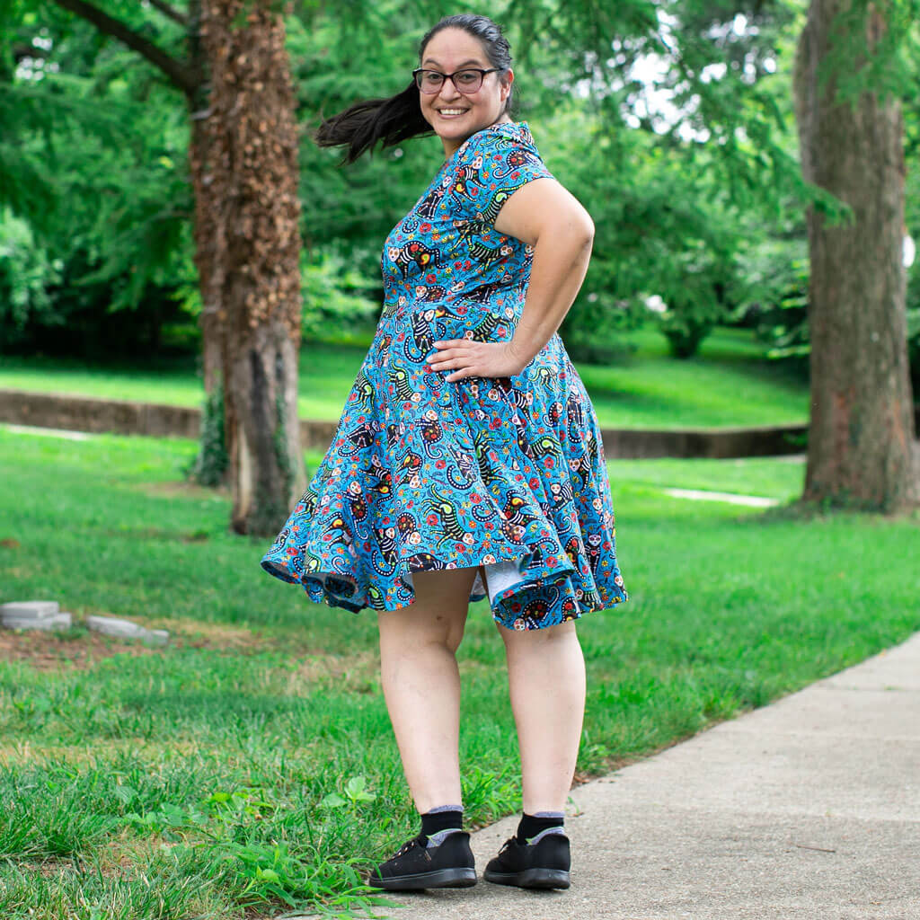 Adult Calavera Cats Super Twirler Dress with Pockets
