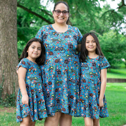 Adult Calavera Cats Super Twirler Dress with Pockets