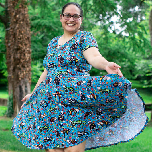 Adult Calavera Cats Super Twirler Dress with Pockets