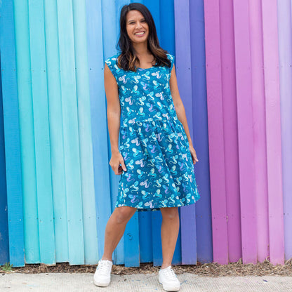 Adult "Slay All Day" Teal Dragons Cap Sleeve Dress with Pockets