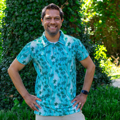 Adult "Current Events" Sea Turtles Polo Short Sleeve Tee