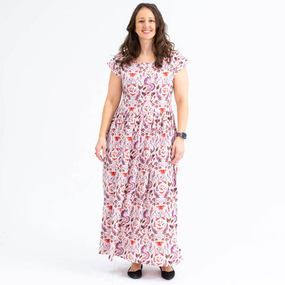 Adult "Ferns of Endearment" Woodland Dragons Cap Sleeve Maxi Dress With Pockets