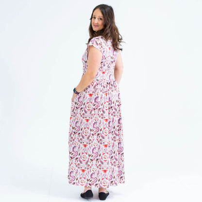 Adult "Ferns of Endearment" Woodland Dragons Cap Sleeve Maxi Dress With Pockets