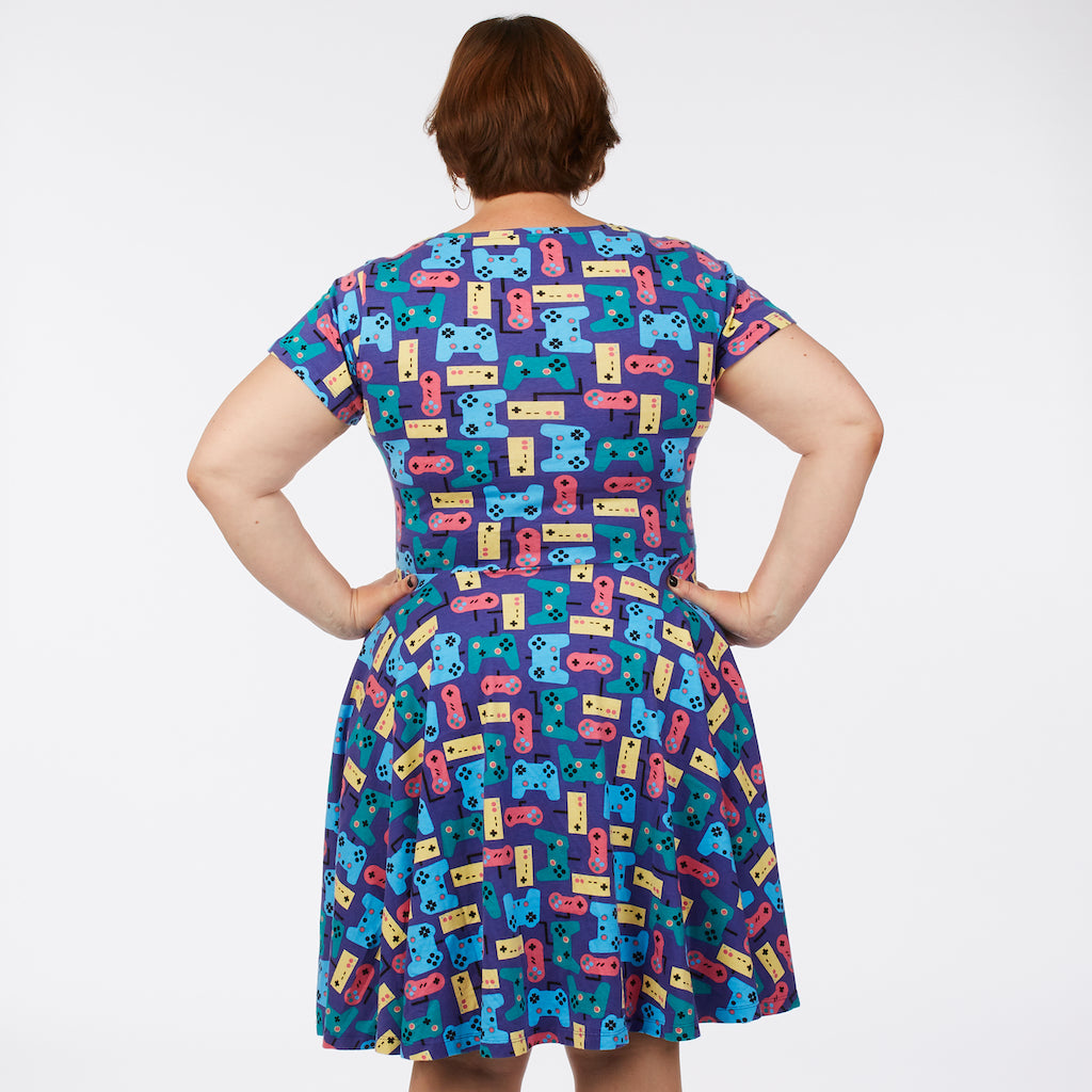 “Control Chic” Video Games Short Sleeve Super Twirler Dress - Adult