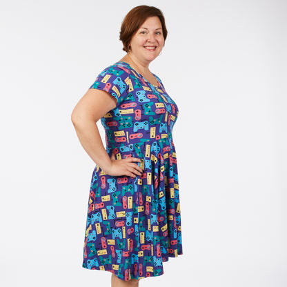 “Control Chic” Video Games Short Sleeve Super Twirler Dress - Adult