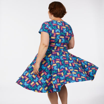 “Control Chic” Video Games Short Sleeve Super Twirler Dress - Adult
