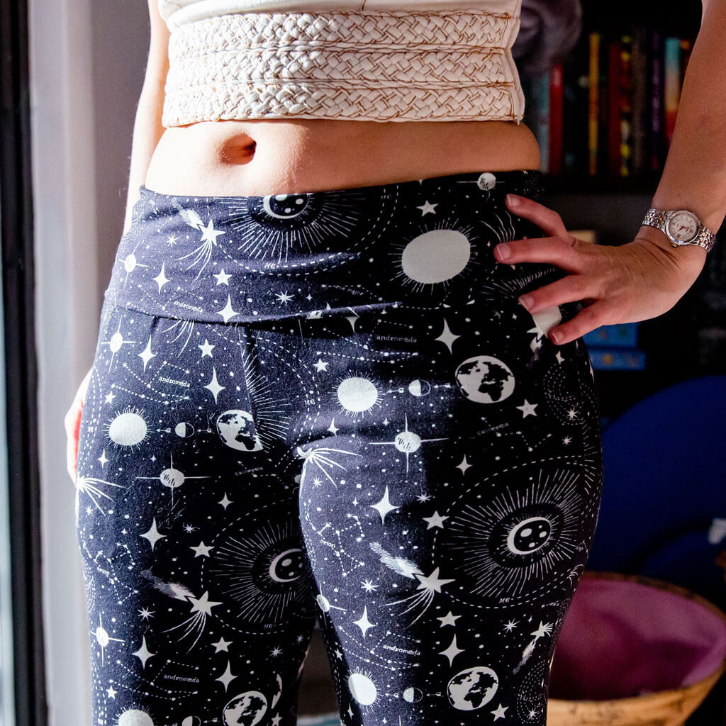 "Stellar Nap" Astronomy Foldover Straight Leg Lounge Pants with Pockets