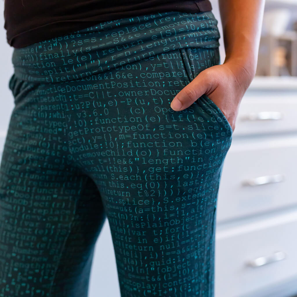 “Lazy Loading” Coding Foldover Straight Leg Lounge Pants with Pockets