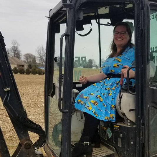 "Groundbreaker" Adult Construction Vehicles A-Line Dress with Pockets