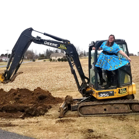 "Groundbreaker" Adult Construction Vehicles A-Line Dress with Pockets