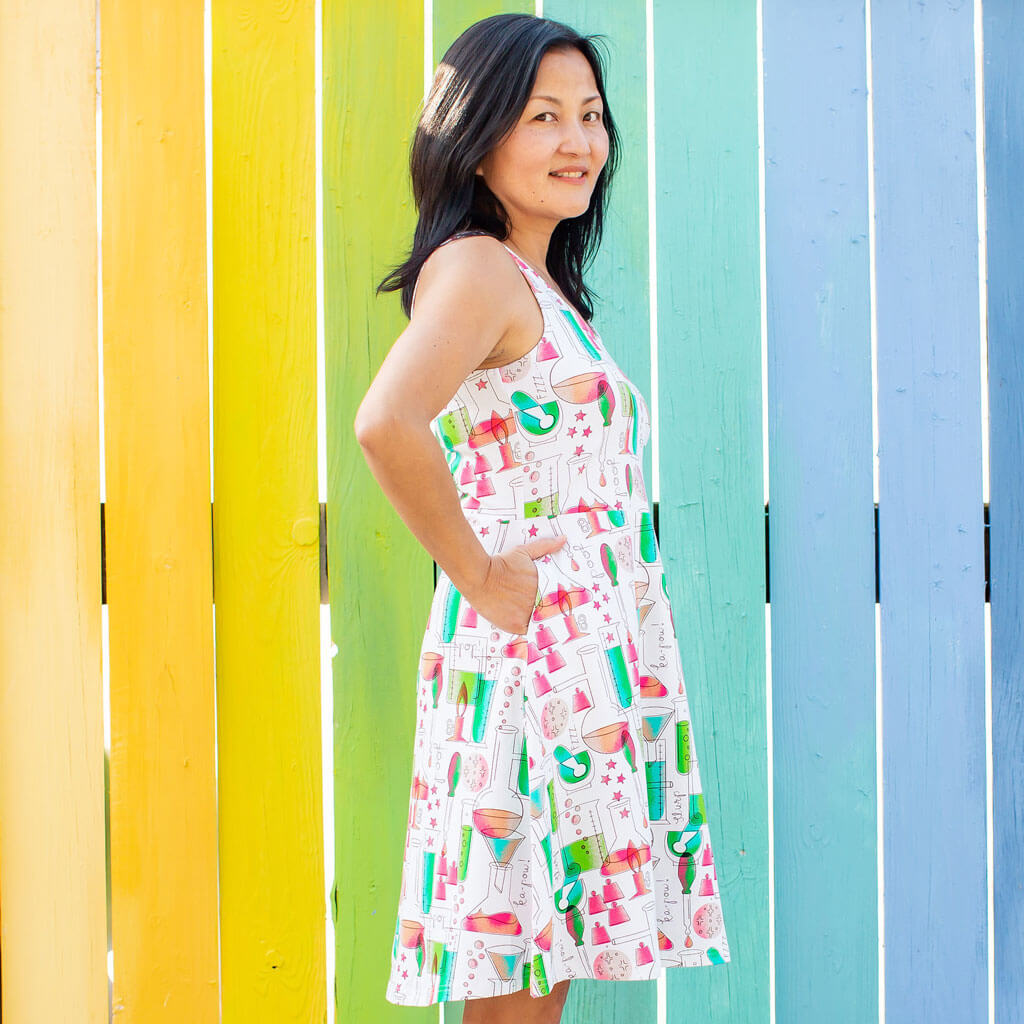 "Sound of Science" Adult Lab Equipment Sleeveless Dress with Pockets