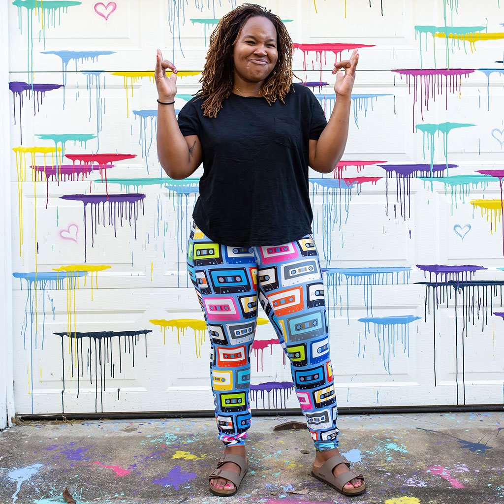 "Ready Cassette Go" Mix Tapes Leggings with Pockets - Adult