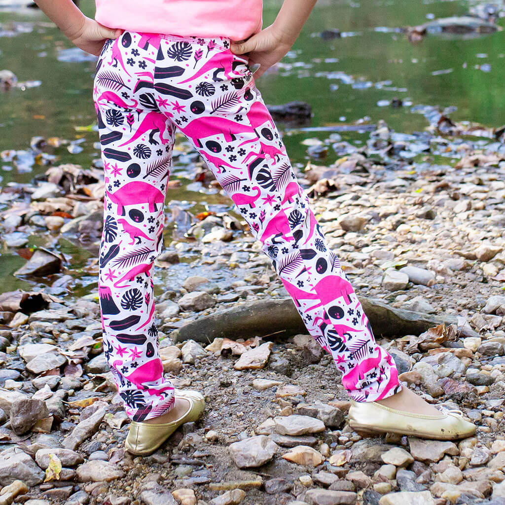 "Jurassic Pink" Dinosaurs Leggings With Pockets