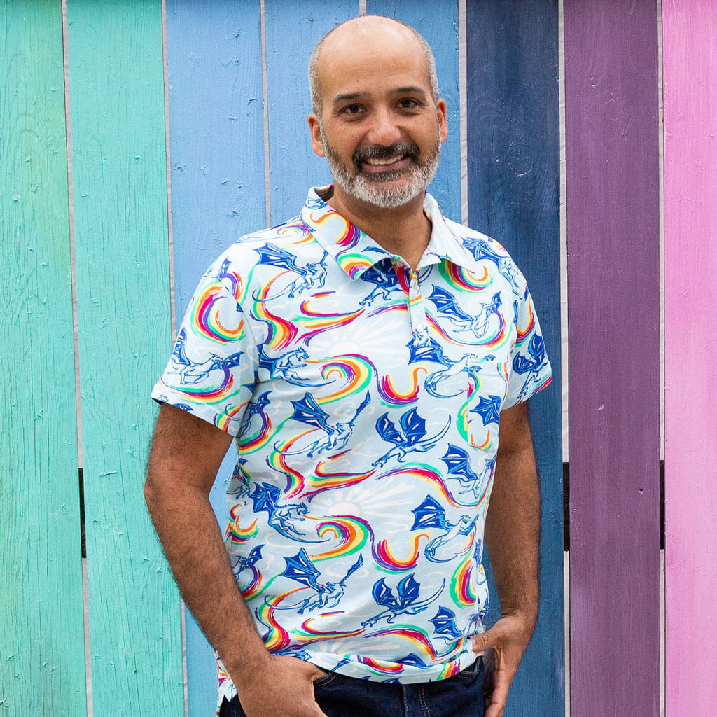 Adult Rainbow Breathing Dragons Short Sleeve Polo Shirt