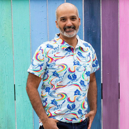 Adult Rainbow Breathing Dragons Short Sleeve Polo Shirt