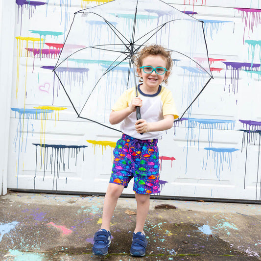 Rainbow Showers Drawstring Shorts with Pockets