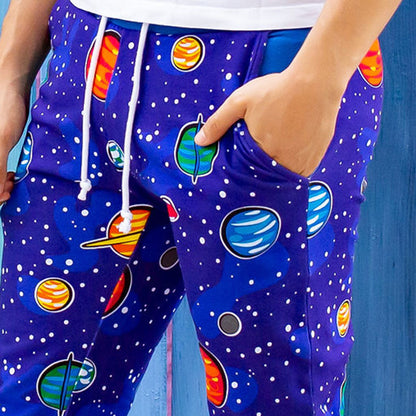 "Solar Flair" Planets Fuzzy Fleece Jogger Pants - Adult