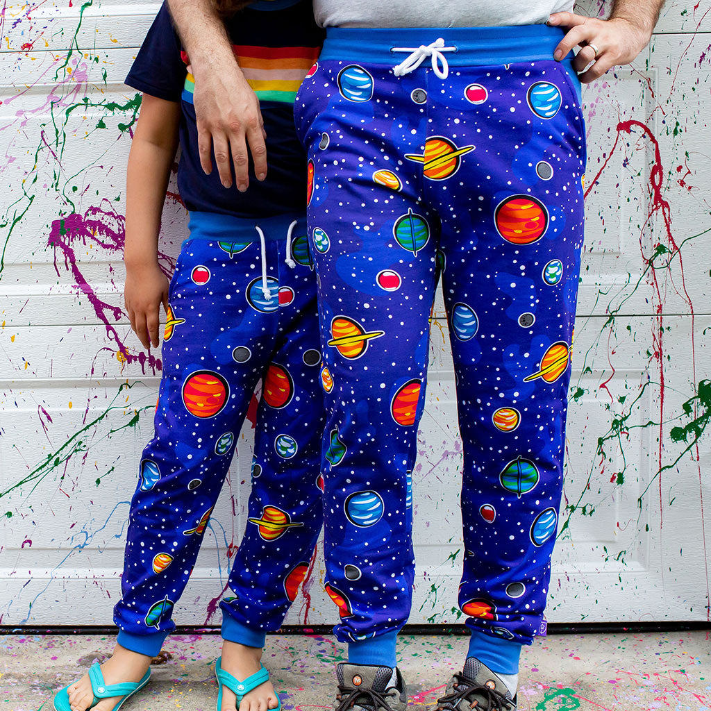 "Solar Flair" Planets Fuzzy Fleece Jogger Pants - Adult
