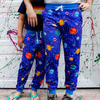 "Solar Flair" Planets Fuzzy Fleece Jogger Pants - Adult