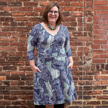 "Bringing Rexy Back" Tyrannosaurs V-Neck A-Line Dress with Sleeves