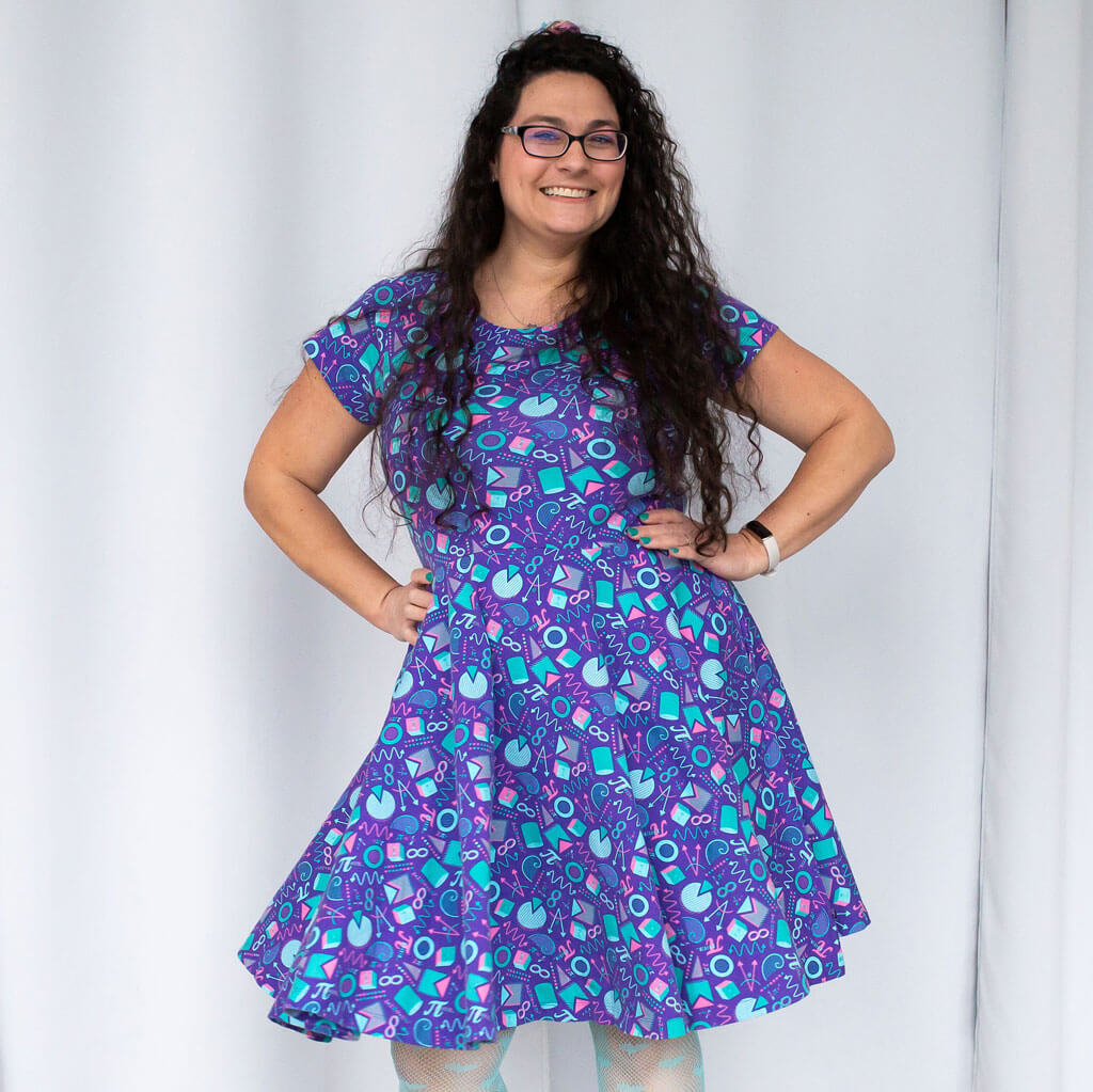 Adult "Saved by the Pi" Totally 80s Math Short Sleeve Twirler Dress with Pockets